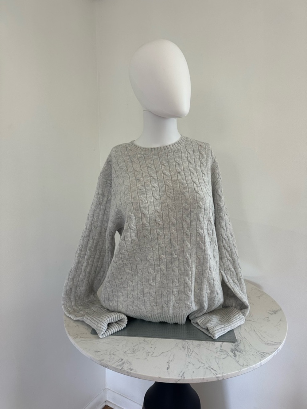Brandy Melville Light Gray Cable Knit Crewneck Sweater